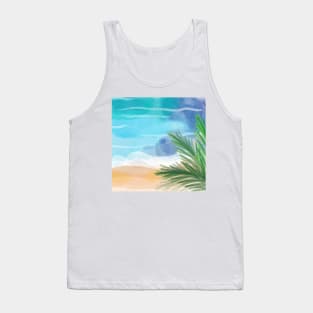 Pretty Watercolor Shoreline with Palm Fronds Tank Top